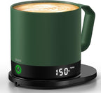 Heated Coffee Mug Rechargeable - Temperature Control Self Heating Coffee Mug 14oz with Lid, Double Sided & Real-Time LED Display, Hot up to 150℉, Birthday Gifts for Women and Men(Green)