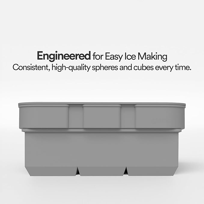 glacio Silicone Ice Cube Trays – Large Silicone Molds for 2-Inch Ice Cubes and Spheres Whiskey Ice Cube Trays with Lids for Cocktails & Bourbon – Set of 2