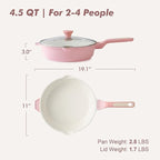 SENSARTE Nonstick Ceramic Skillet with Lid 10/11/12-inch, 4.5QT Non Toxic Deep Frying Pan, Saute Pan with Lid, Stay-cool Handle, Healthy Cooking Pot, Induction Compatible, Pink