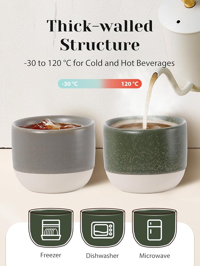 INGOFIN Ceramic Espresso Cup Set of 4-4.2 oz Espresso Cup for Coffee and Tea, Modern Porcelain Glazed Demitasse Cups, Microwave Dishwasher Safe Mugs, Suit for Espresso Machine, Mix