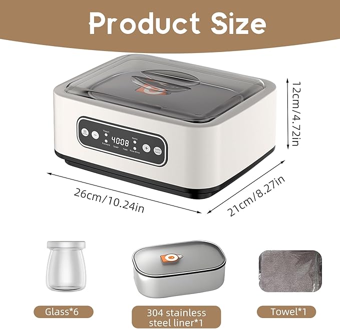 1.7 Quart Yogurt Maker With Adjustable Time And Temperature Control Probiotic Maker 110v-240v Auto-Adaptive Bpa-Free Celsius Increment Real-Time Countdown Led Display Includes 6 Glass Jars