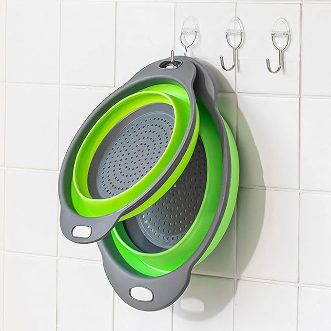 Collapsible Colander Set of 3 Round Silicone Kitchen Strainer Set 1 pcs 7 Quart, 1 pcs 4 Quart,1 pcs 2 Quart Perfect for Draining Pasta, Vegetable and fruit for Kitchen and Travel Use (Round)