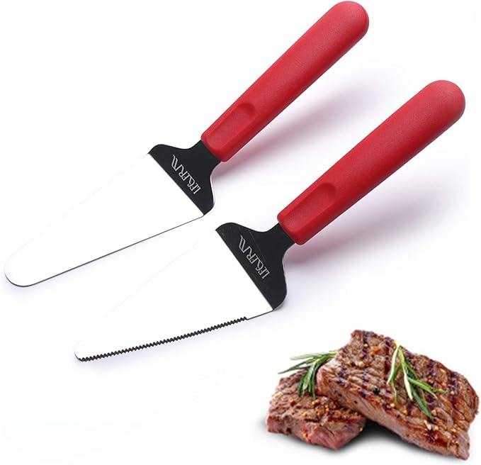 Professional Stainless Steel Pie Spatula Server - 2-Pack Red Cake Cutter & Pizza, Dessert Serving Knife Set - Dishwasher Safe Kitchen Tool