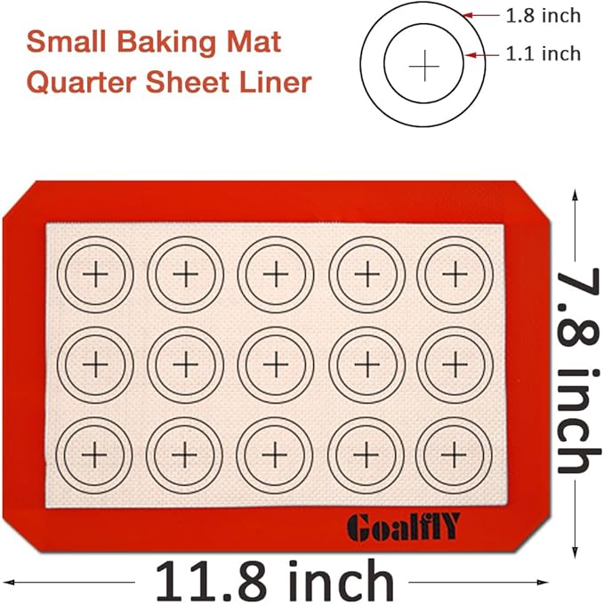 Small Macaron Silicone Baking Mat, 3 Pack Quarter Sheet Baking Mats (11.8 x 8.5 IN), Silicone Baking Sheet for Macarons, Cookies, Pastry, Pizza (Red, Blue, Grey)