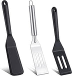 3 Pcs Small Spatula Thin Narrow Silicone Serving Spatula Kitchen Cooking Nonstick Stainless Steel Slotted Turner Pan Flipper for Egg Crepe Cake Fish Pancake Cookie
