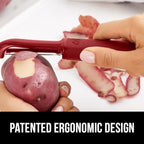 GORILLA GRIP Patented BPA-Free Sharp Stainless Steel Swivel Vegetable Peeler, Comfortable Handle Potato Peelers, Smooth Peeling, Peel Carrots Apple, Includes Blade Cover, Kitchen Tool, Red