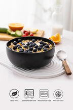 AmorArc Stoneware Cereal Bowls for Kitchen, 28oz Large Ceramic Soup Bowls Set of 6 for Meal, Chip-Resistant Kitchen Bowls with Wavy Rim, Reactive Glaze-Matte Black