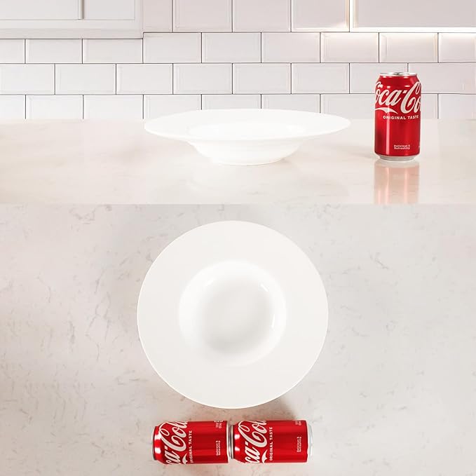 Ceramic Wide Rimmed Soup Plate, Soup Bowl 14 oz, Pasta Bowl Set of 4, White Shallow Bowl Plate with Rim, Best choice for high-end restaurants, hotels, and foodies, 12 Inch