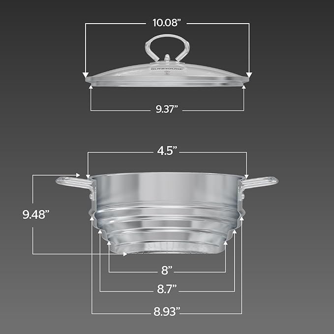 SUNHOUSE 5 Quart Stainless Steel Steamer Insert – Multi-Purpose Soup & Food Steamer with Stay-Cool Handles & Heavy-Duty Glass Lid – Fits Various Pot Sizes (8", 9", 9.5")