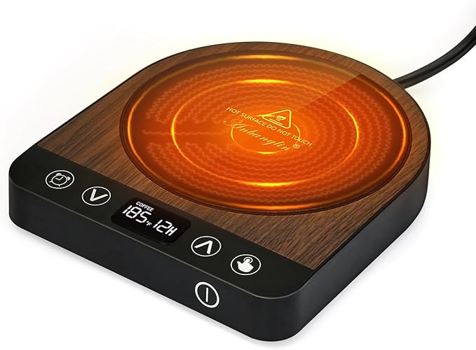 Smart Coffee Mug Warmer, 50W Fast Heating Coffee Warmer for Desk with 5 Temperature Control & 2-12H Auto Shut Off, Electric Large Panel Cup Warmer for Milk, Tea, Beverage, Candle, Wood