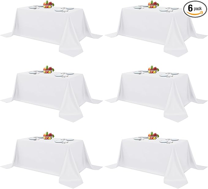Fitable White Table Clothes for Rectangle Tables, 6 Pack - 90 x 132 Inch - Reusable and Elegant Tablecloths, Polyester Fabric Table Covers for Wedding, Party, Banquet, Formal Events