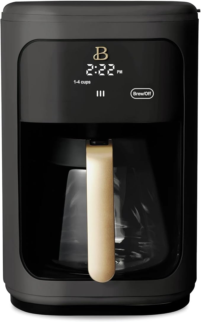 Beautiful by Drew Barrymore 14 Cup Programmable Drip Coffee Maker, Touch-Activated Display, Fast 14-Min Brew, Bold Strength, Keep Warm 4hrs (Black)