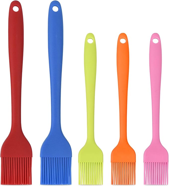 Silicone Basting Pastry Brush Set 5 Pack Heat Resistant Spread Oil Butter Sauce for BBQ Grill Barbeque Kitchen Baking Cooking Pastries, 2 Large & 3 Small Multicolor