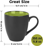 MIAMIO - Set of 6 Stoneware Coffee Mugs 12 Ounce/Cup Set - Le Papillon Collection (Black-Green)