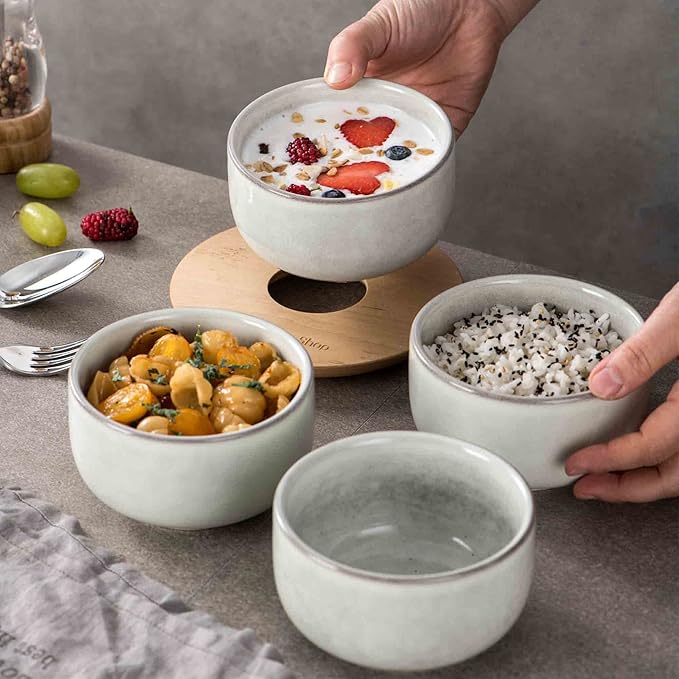 Henten Home Ceramic Salad Bowl Set, 15 OZ Cereal Bowls Set of 4, Porcelain Rice Bowls for Kitchen, Reactive Glaze Serving Soup Bowls for Snack, Pasta, Microwave Safe (Grey)