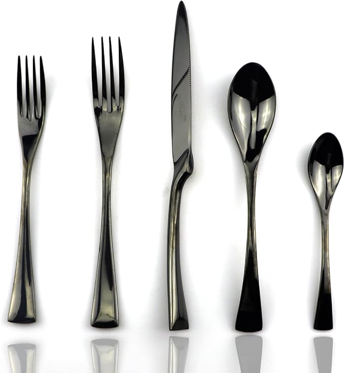 JASHII 18/10 Stainless Steel 20 Piece Mirror Polished Black Flatware Set,Dinner Knife Fork Salad Fork Dessert Spoon Coffee Spoon，Service for 4 ，Black Utensil Sets