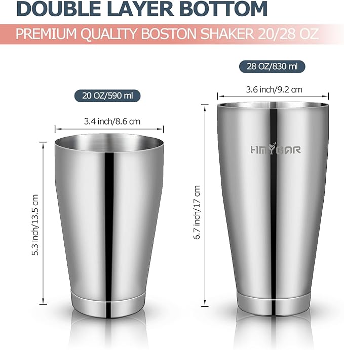 HMYBAR® Mixology Bartender kit | Cocktail Shaker Set | Boston Shaker Set, 20/28 OZ | Martini Making Set for Home Bar.Total 31 pcs incl 39-Recipe Cocktail Cards. Silver Tools. Bamb Stand Natural Color