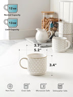 LE TAUCI Stackable Coffee Mugs Set with Stand, Ceramic Embossment Coffee Cups for Au Lait, Cappuccino,Latte,Cafe,Mocha,Tea, Suit For Housewarming Wedding - 12 oz, Set of 4,Arctic white