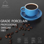 Sweejar Porcelain Espresso Cup & Saucer Set, Stackable Demitasse Cups with Metal Stand, 2.5 OZ for Latte,Coffee,Cafe Mocha,Tea, Set of 6(Blue)