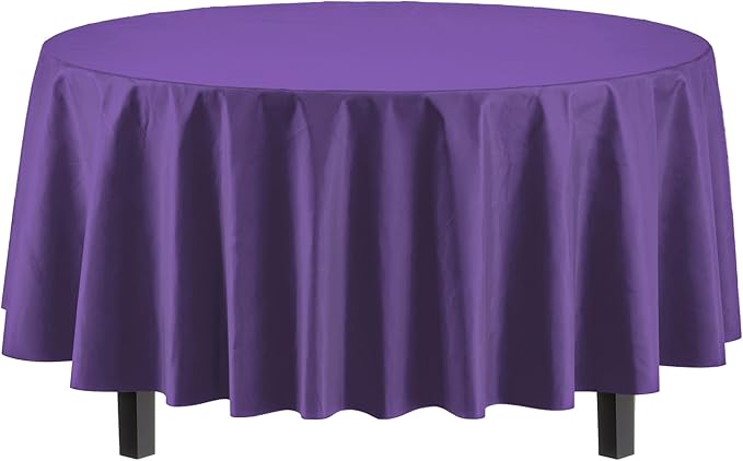 Party Solids 12-Pack Premium Plastic 84-Inch Round Tablecloth - Purple