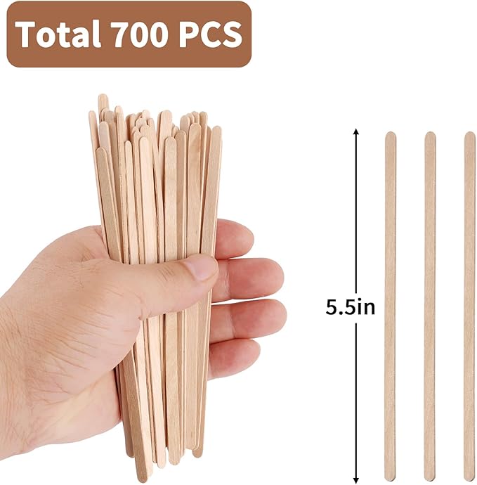 700 Pcs Natural Wooden Coffee Stirrers, 5.5" Disposable Stir Sticks, Ideal for Coffee Bars and Parties, Smooth Splinter-Free Birch wood Stirrer for Tea and Beverages (5.5")
