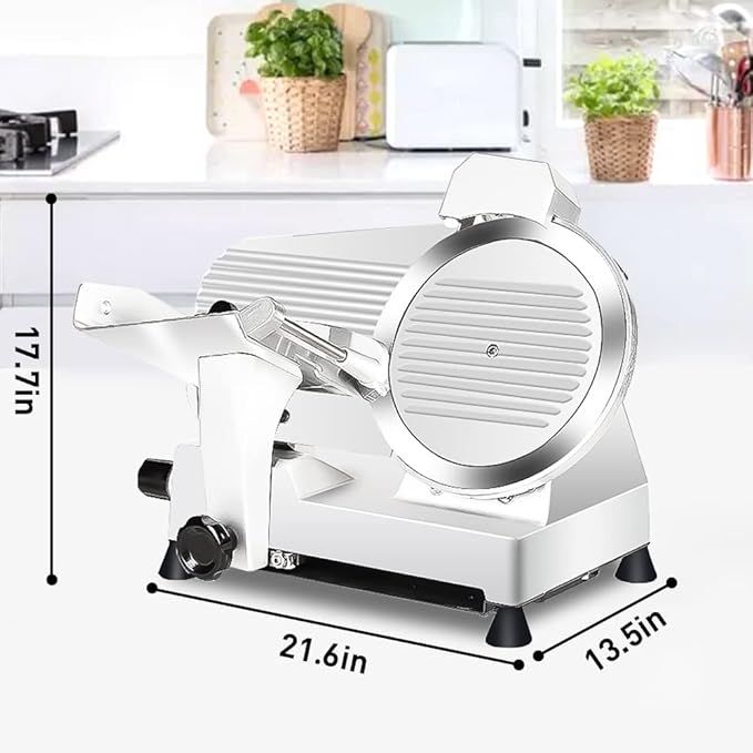 Meat Slicer10-inch 340W Home Use and for Commercial Electric Food Slicer with Chromium-plated Steel Blade and Built-in Sharpening Stone Easy to Clean Adjustable Thickness Cuts Meat Bread and Cheese