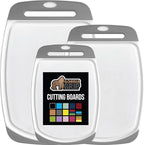 GORILLA GRIP 100% BPA-Free Reversible Kitchen Cutting Board Set of 3, Nonporous, Juice Grooves to Catch Liquid, Slip Resistant Handle Border, Dishwasher Safe, Durable Large Food Chopping Boards, Gray