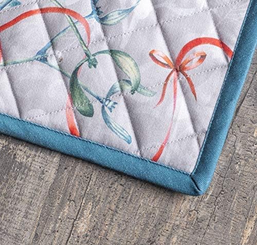 Maison d' Hermine Pot Holders Set 100% Cotton Heat Resistant Potholders 8" x 8" Hot Pads with Loop BBQ, Cooking, Baking, Grilling, Kitchen, Handling Hot Pans (Pack of 1, Enora)