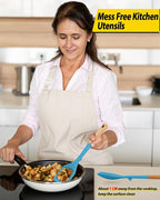 Pack of 2 Large Silicone Cooking Spoons, Heat Resistant Non Stick Kitchen Utensils with Wooden Handle, Ideal for Mixing, Stirring, Serving, Cooking(BLUE)