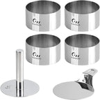 Guowall 4 pack Seamless Mousse Cake Ring set Stainless Steel 4 inch Round Food Mold Dessert Cutter for Baking (Includes 1 Lifter, 1 Pusher and 4 Rings)