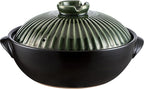Japanese Donabe Ceramic Hot Pot Retro Heat Resistant Shallow Dutch Oven,Non-Stick Cookware Pot with Lid and Dual Handle for Cooking,Soup, Rice, Stew, Casserole, Noodle,Vintage Green,8in