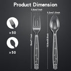 100 Count Plastic Silverware Heavy Duty 50Forks50Spoons | Shatterproof BPA-Free Disposable Cutlery Heat Resistant Disposable Plastic Utensils for Catering & Events, Party Supplies