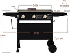 KingChii 28" 3-Burner Griddle with Counter Height Side Shelves, Powder Coated Steel, Black