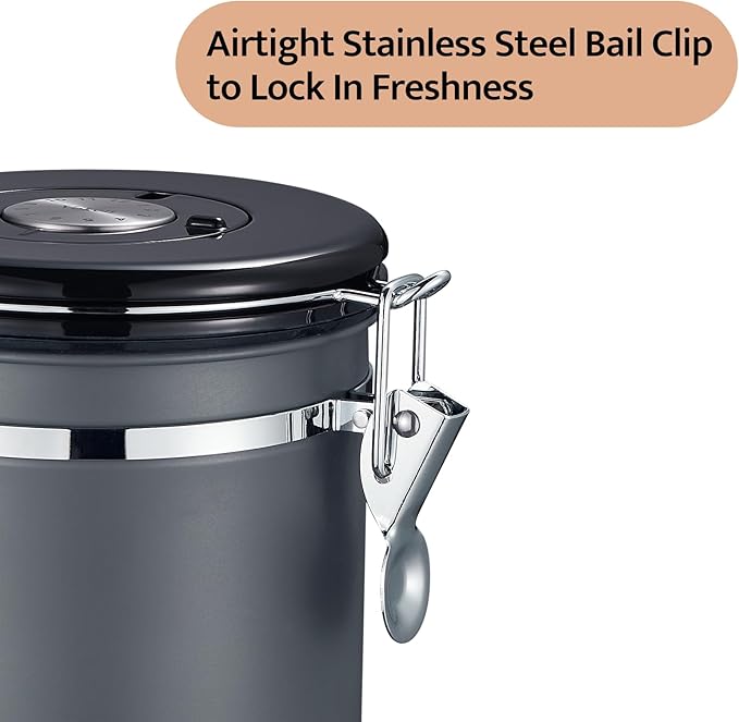 Veken Coffee Canister, Airtight Stainless Steel Kitchen Food Storage Container with Date Tracker and Scoop for Grounds Coffee, Beans, Tea, Flour, Cereal, Sugar, 22OZ, Gray