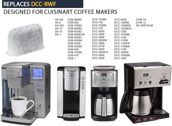 GOLDTONE 8-12 Cup Coffee Filter & Set of 12 Charcoal Water Filters fits Cuisinart Coffee Maker and Brewers. Replaces your CUISINART #4 Cone Reusable Coffee Filter & CUISINART Water Filter