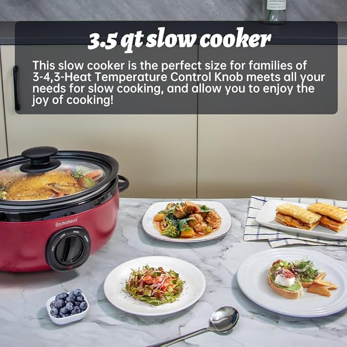 3.5 Quart Slow Cooker Red Uniform Heating,Non Stick Pot,Aluminum, Makes Your Food More Delicious.Suitable as a Gift for Wives,Parents,and Friends