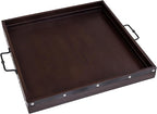 24"x24" Extra Large Square Ottoman Tray, Heavy Duty Mango Wood, for Serving Tea, Breakfast in Bed, Living Room Large Coffee Table Tray Rustic with Farmhouse Style, Decorative Handles and Accent Strap