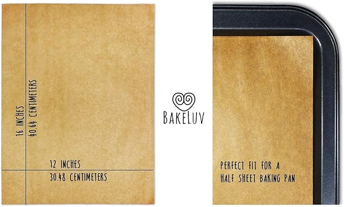 BAKELUV Kraft Brown Parchment Paper Sheets 12x16” | 200 Pcs | Non-Stick Precut Parchment Paper for Baking Sheets, Baking Paper, Unbleached Cookie Sheets, Wax Paper | Oven, Air Fryer, Grilling, Freezer