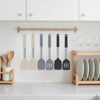 Silicone Spatulas Turners, Solid & Slotted Silicone Spatula Set, Non Stick Turners,Ailsoes Heat Resistant BPA Free Rubber Spatulas for Fish, Eggs, Pancakes, WOK，2 Pack (Gray)