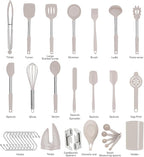 Silicone Kitchen Cooking Utensils Set with Stainless Steel Handle, Spatula Set Utensil Set, Cooking Utensil Set,Kitchen Tools Gadgets for Nonstick Cookware (35, Khaki)