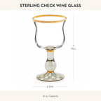 MACKENZIE-CHILDS Stemmed Wine Glass, Decorative Wine Glassware, 16 Ounces, Gray-and-White Sterling Check