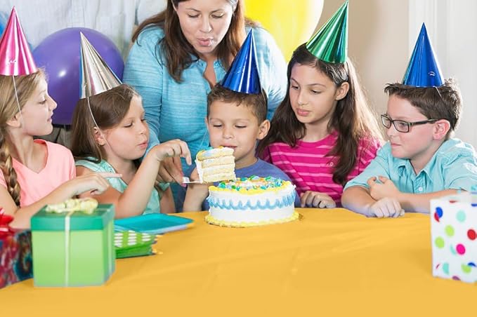 Exquisite Party Solids 54 Inch X 300 Feet Yellow Plastic Table Cover Roll in A Cut - to - Size Box with Convenient Slide Cutter. Cuts Up to 36 Rectangle 8 Feet Plastic Disposable Tablecloths