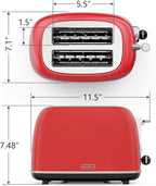 Toaster 2 slice,Retro Stainless Steel Toaster with 6 Settings, 1.5 In Extra Wide Slots, Bagel/Defrost/Cancel Function, Removable Crumb Tray (Red)