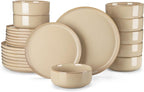 vancasso PLAYA Ceramic Plates and Bowls Sets, 24 Pieces Brown Dinnerware Sets for Kitchen, Reactive Glaze Dishes Set for 8, Dishwasher and Microwave Safe
