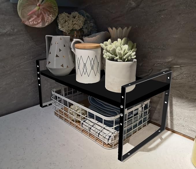 Expandable Stackable Spice Rack Cabinet Shelf Organizer in Cabinets Shelves Kitchen Cupboard Organization Stack up Racks Pantry Countertop Storage Medium/Black 1 Pack