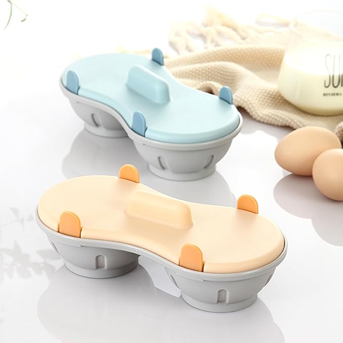 2 Cavity Microwave Egg Cooker, Silicone Double Row Egg Cooker, Poached Egg Cup Kitchen Cooking Gadgets (SandyBrown)