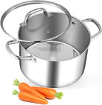 Leonyo 5 Quart Stock Pot with Lid, 18/10 3-ply Stainless Steel Stockpot for Induction Ceramic Gas Stoves, Heavy Duty Cooking Pot for Canning, Boiling, Simmering, Cooking Pot for Pasta, Soup, Spaghetti