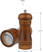 Pepper Mill - 5 inch Pepper Grinder Pepper Grinder Refillable Oak Salt and Pepper Grinder Set Sea Salt Grinder Ceramic Pepper Mill Grinder Adjustable Coarse to Fine pepper Grinder Mill (2Pack)