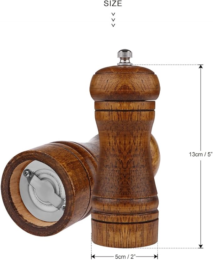 Pepper Mill - 5 inch Pepper Grinder Pepper Grinder Refillable Oak Salt and Pepper Grinder Set Sea Salt Grinder Ceramic Pepper Mill Grinder Adjustable Coarse to Fine pepper Grinder Mill (2Pack)