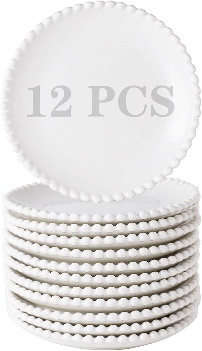 OMAYKEY 5.5 Inch Small Ceramic Dessert Plates Set of 12, Small Appetizer Plates, Porcelain Round Shaped Mini White Plate, for Cake Waffles Snacks Side Dish, Oven Microwave Dishwasher Safe